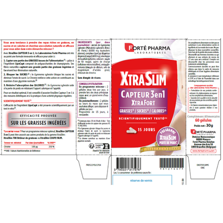 XtraSlim Capteur 3 en 1, 60 capsule, Forte Pharma 705765