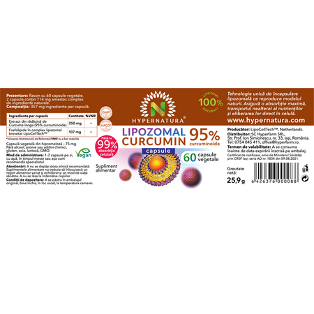 Lipozomal Curcumin, 60 capsule vegetale, Hypernatura 704016