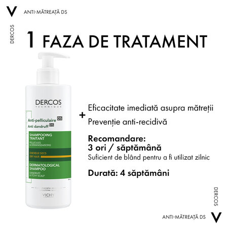 Sampon Dercos anti-matreata pentru par uscat, 390 ml, Vichy 569849