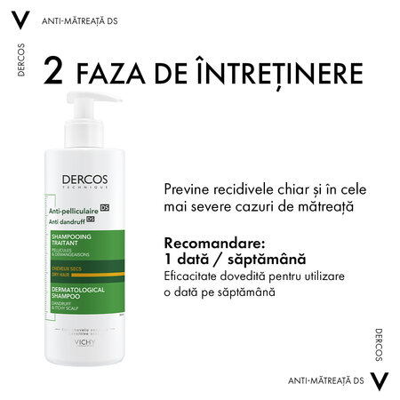 Sampon Dercos anti-matreata pentru par uscat, 390 ml, Vichy 569850