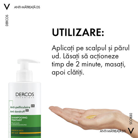 Sampon Dercos anti-matreata pentru par uscat, 390 ml, Vichy 569851