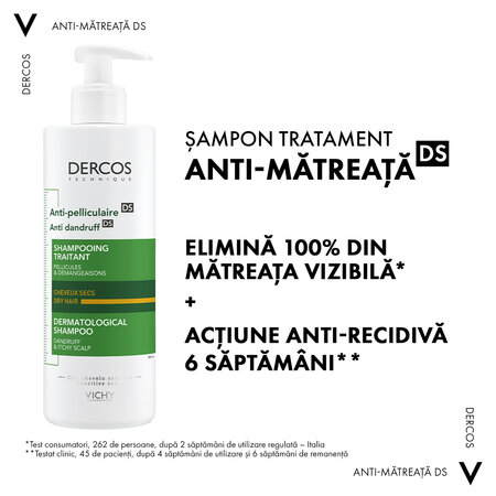 Sampon Dercos anti-matreata pentru par uscat, 390 ml, Vichy 569848