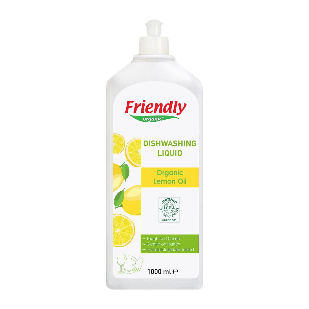 Detergent lichid de vase cu ulei organic de lamaie, 1000 ml, Friendly Organic