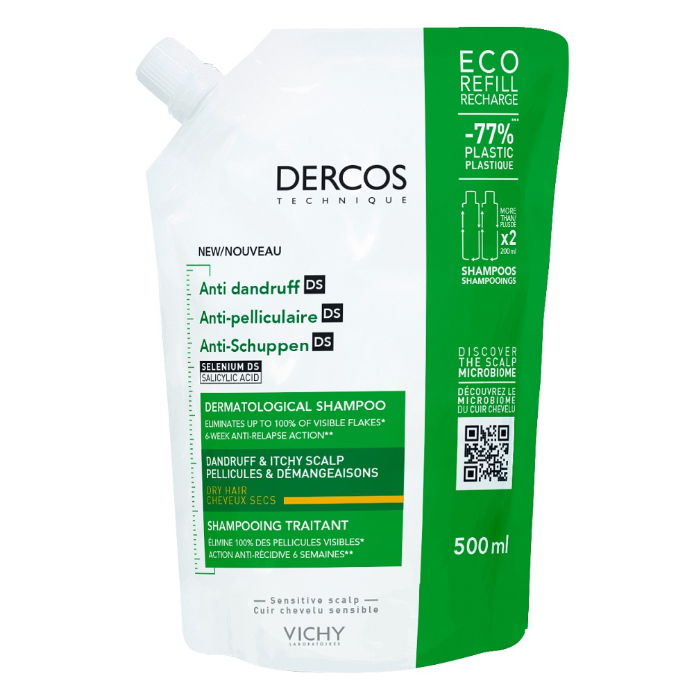 Rezerva eco sampon anti-matreata pentru par uscat Dercos, 500 ml, Vichy