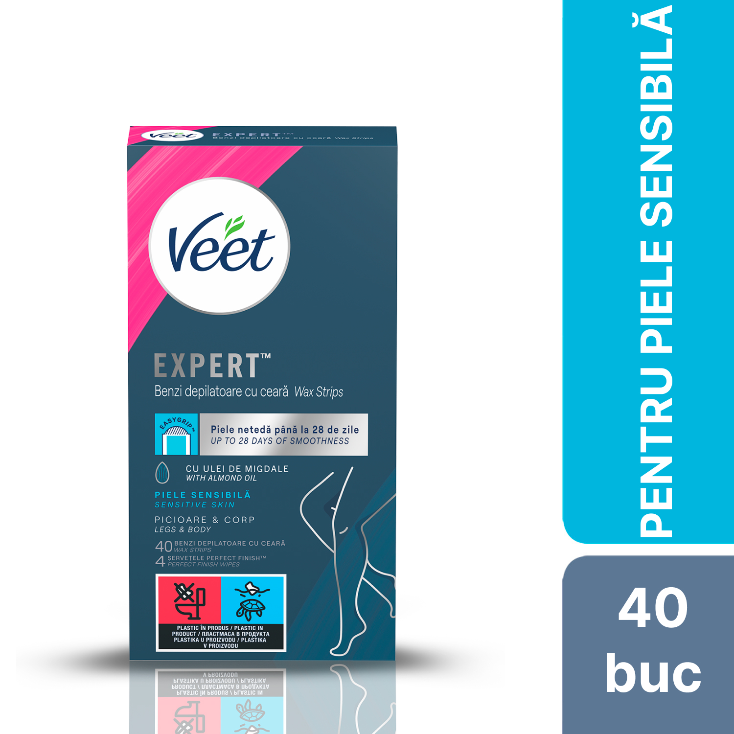 Benzi depilatoare cu ceara Easy-Gel, 40 bucati, Veet