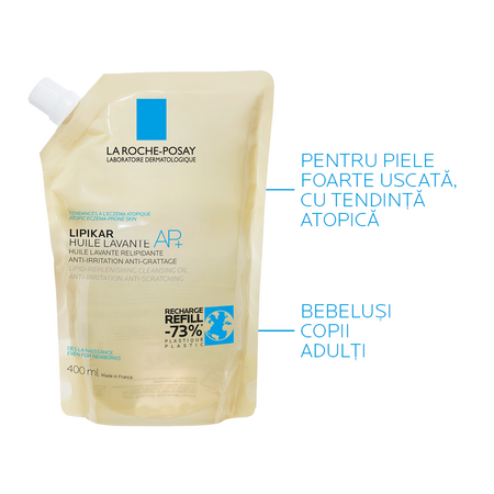 Rezerva eco Ulei de spalare relipidant pentru pielea uscata cu tendinta atopica Lipikar AP+, 400 ml, La Roche-Posay 568279