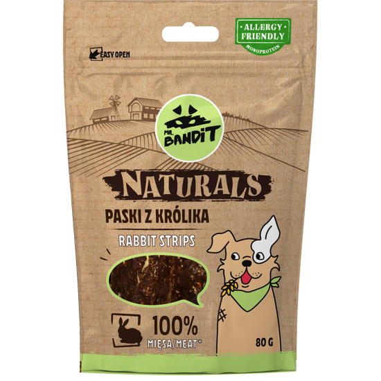 Recompense cu iepure pentru caini Rabbit Strips Naturals, 80 g, Mr. Bandit