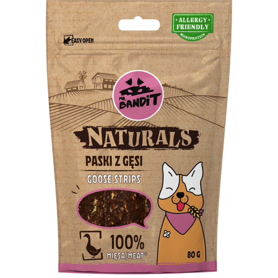 Recompense cu gasca pentru caini Goose Strips Naturals, 80 g, Mr. Bandit