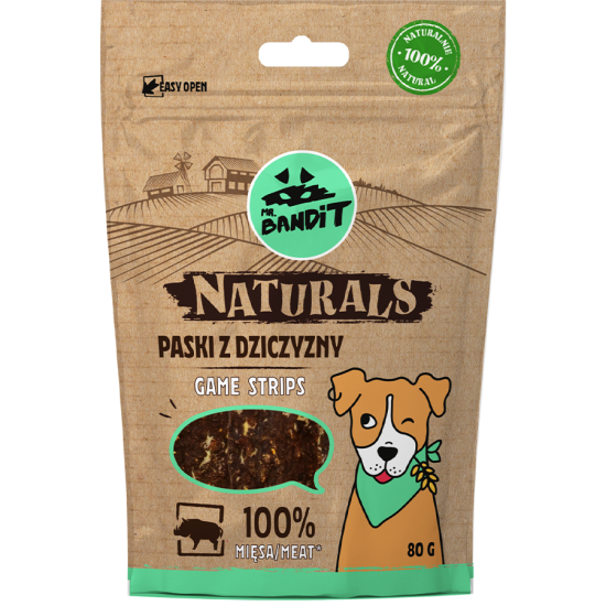 Recompense cu vanat pentru caini Game Strips Naturals, 80 g, Mr. Bandit