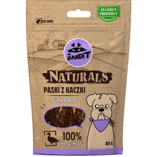 Recompense cu rata pentru caini Duck Strips Naturals, 80 g, Mr. Bandit