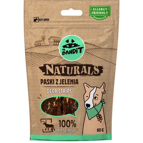 Recompense cu cerb pentru caini Deer Strips Naturals, 80 g, Mr. Bandit