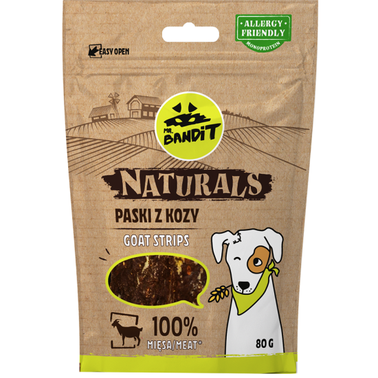 Recompense cu capra pentru caini Goat Strips Naturals, 80 g, Mr. Bandit