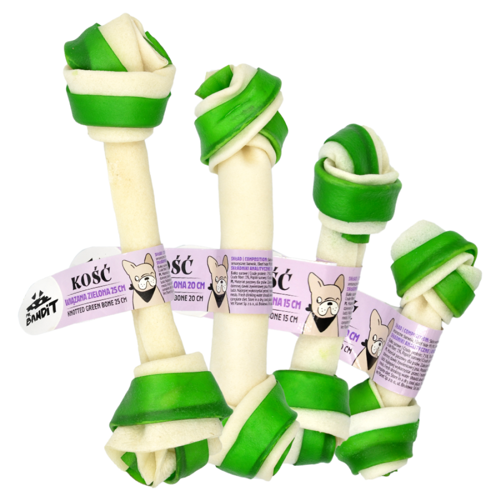 Recompensa din piele de vita pentru caini Knotted Bone Green, 1 bucata x 10 cm, Mr.Bandit