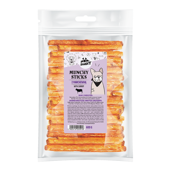 Recompense cu morcov pentru caini Munchy Sticks, 600 g, Mr. Bandit