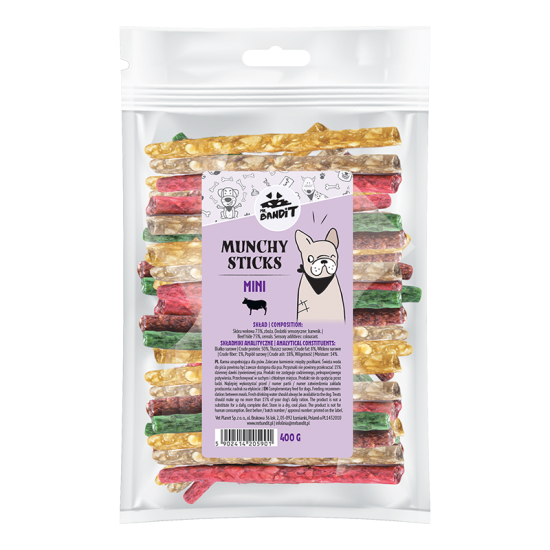 Recompense pentru caini Munchy Sticks Mini, 400 g, Mr. Bandit