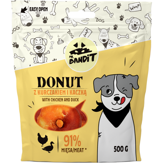 Recompense cu pui si rata pentru caini Donut, 500 g, Mr. Bandit