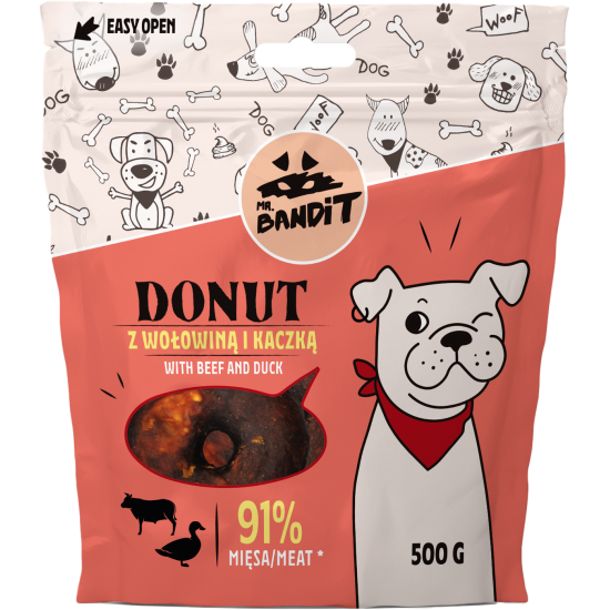 Recompense cu vita si rata pentru caini Donut, 500 g, Mr. Bandit