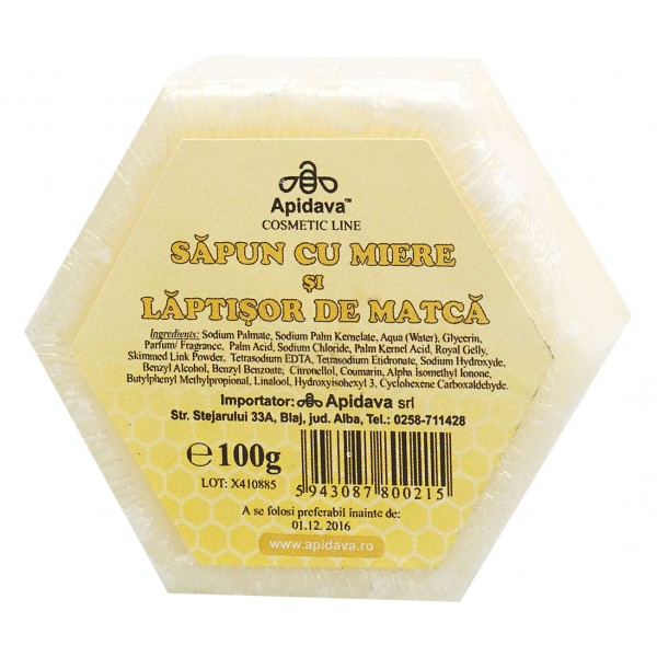 Sapun cu miere si laptisor de matca, 100 g, Apidava