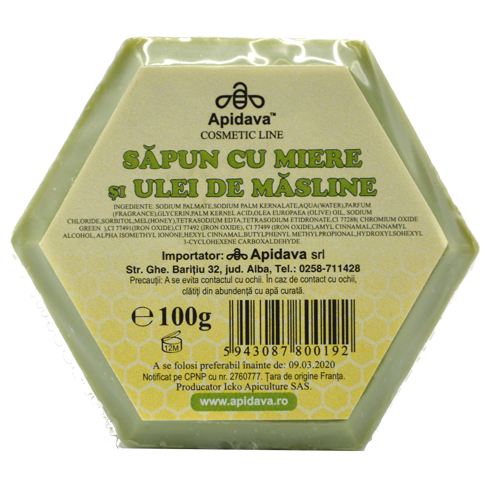 Sapun cu miere si ulei de masline, 100 g, Apidava