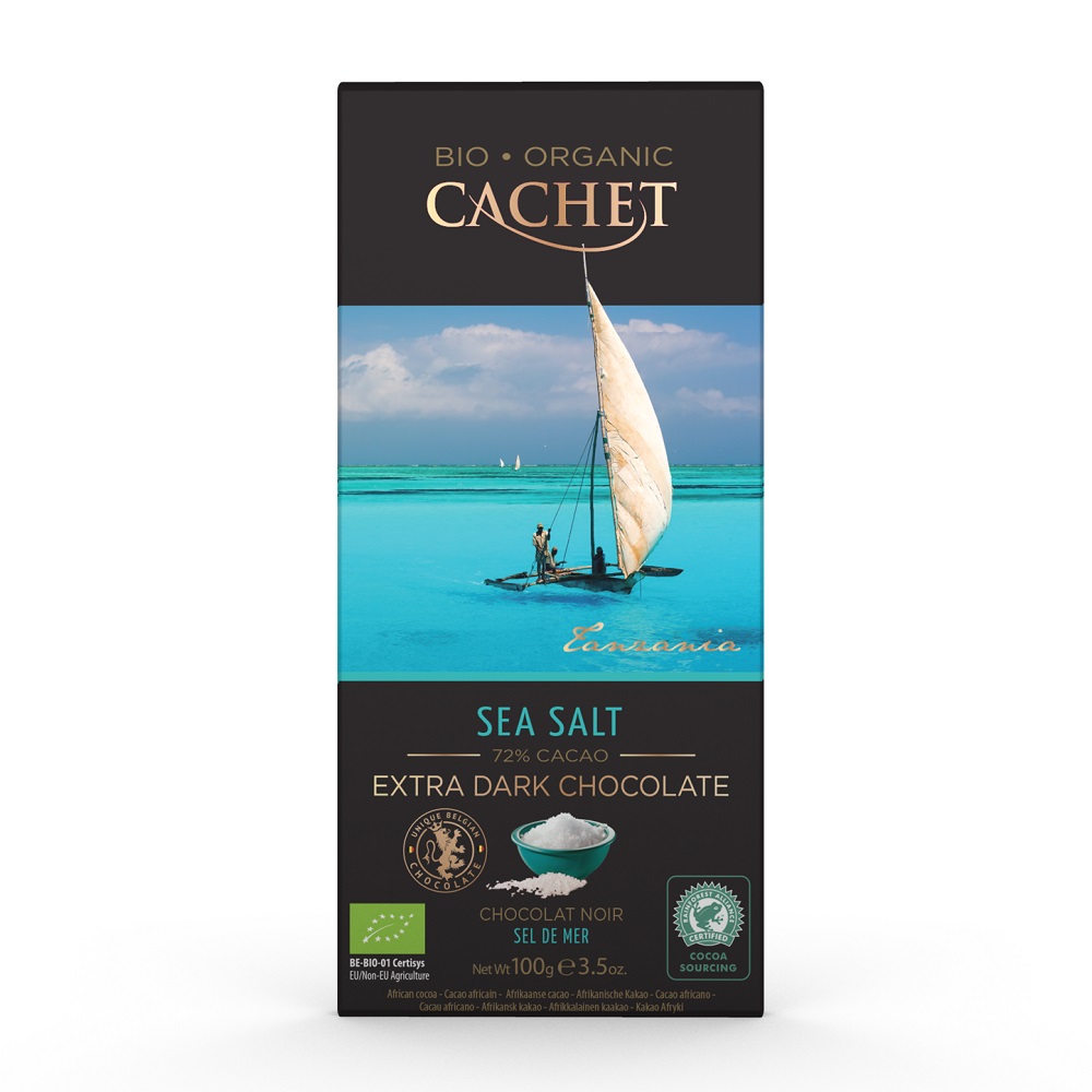 Ciocolata amaruie bio 72% cacao cu sare de mare, 100 g, Cachet