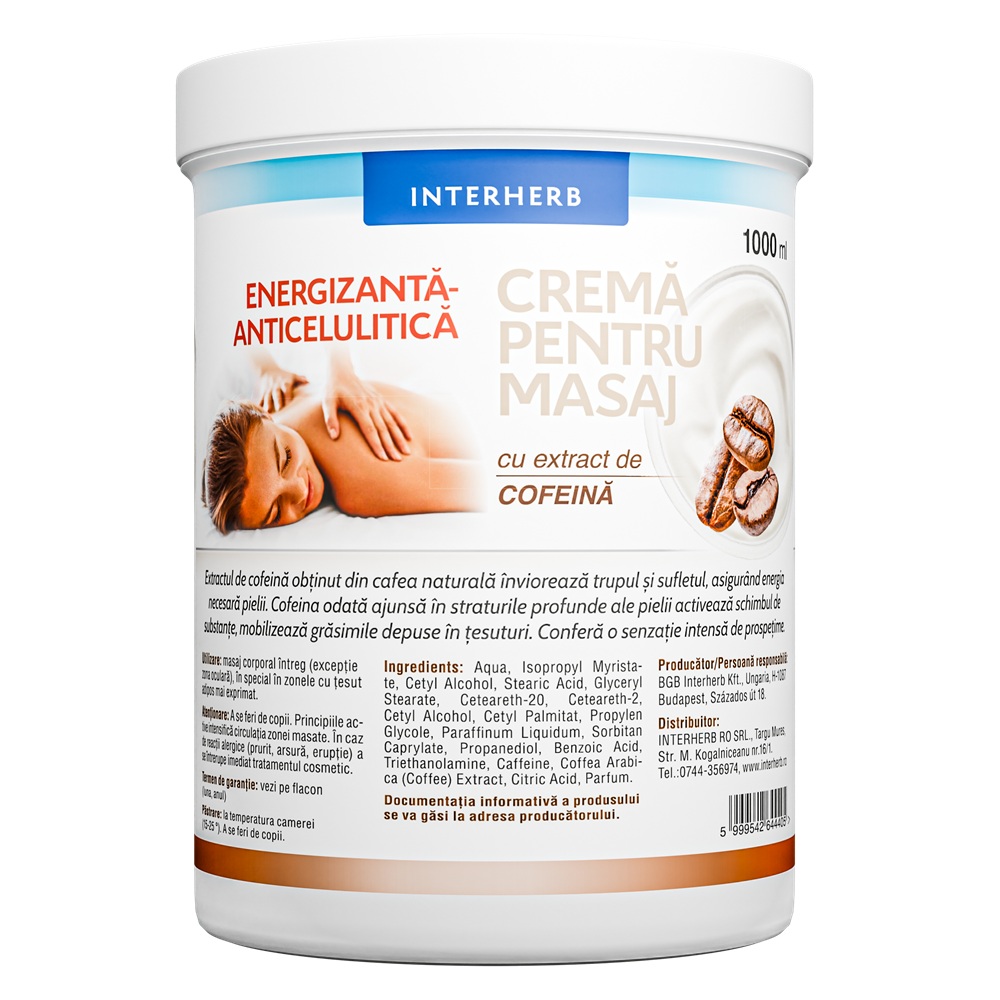 Crema energizanta anticelulitica pentru masaj, 1000 ml, Interherb