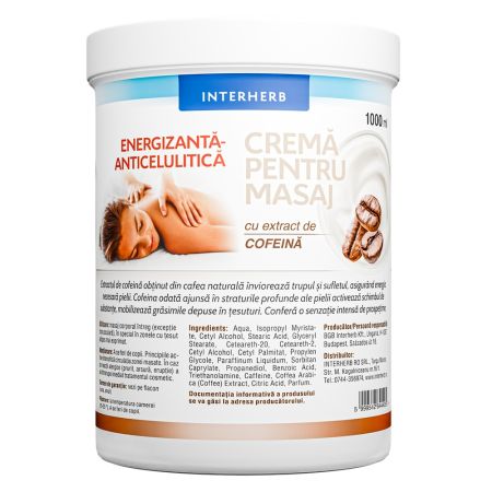Crema energizanta anticelulitica pentru masaj, 1000 ml, Interherb