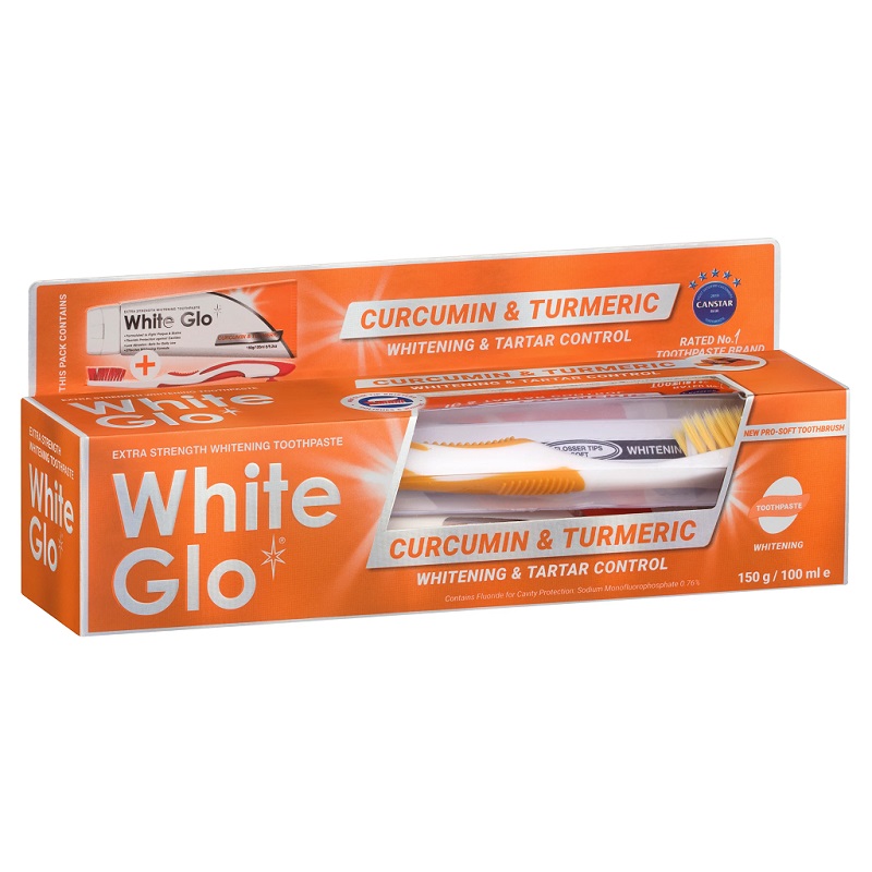 Pasta de dinti Curcumina si Turmeric + Periuta de dinti, 150 g, White Glo