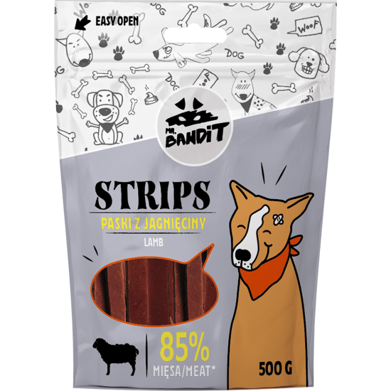 Recompense cu miel pentru caini Strips, 500 g, Mr. Bandit