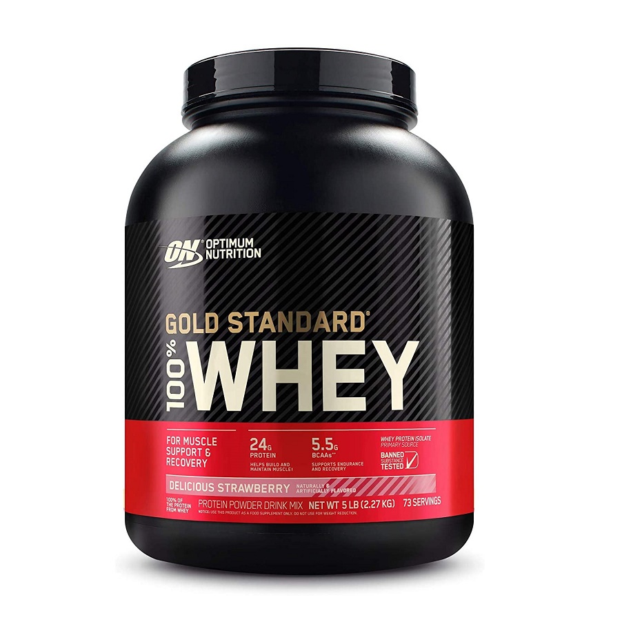 Pudra proteica cu aroma de capsuni Whey Gold Standard Protein, 2,28 Kg, Optimum Nutrition