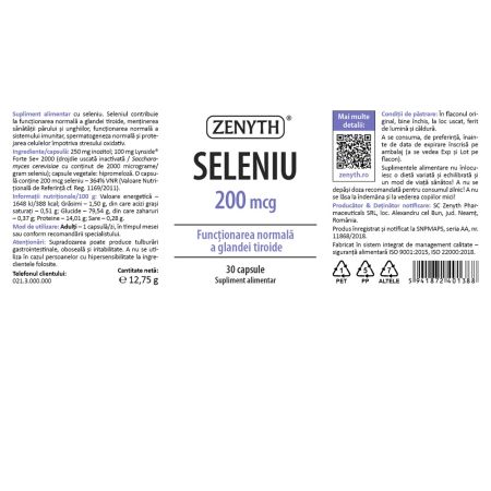 Seleniu, 200 mcg, 30 capsule, Zenyth 702216