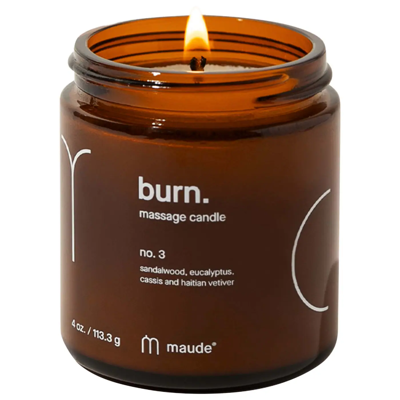 Lumanare pentru masaj Burn no. 3 (eucalipt si lemn de santal), 113.3 g, Maude