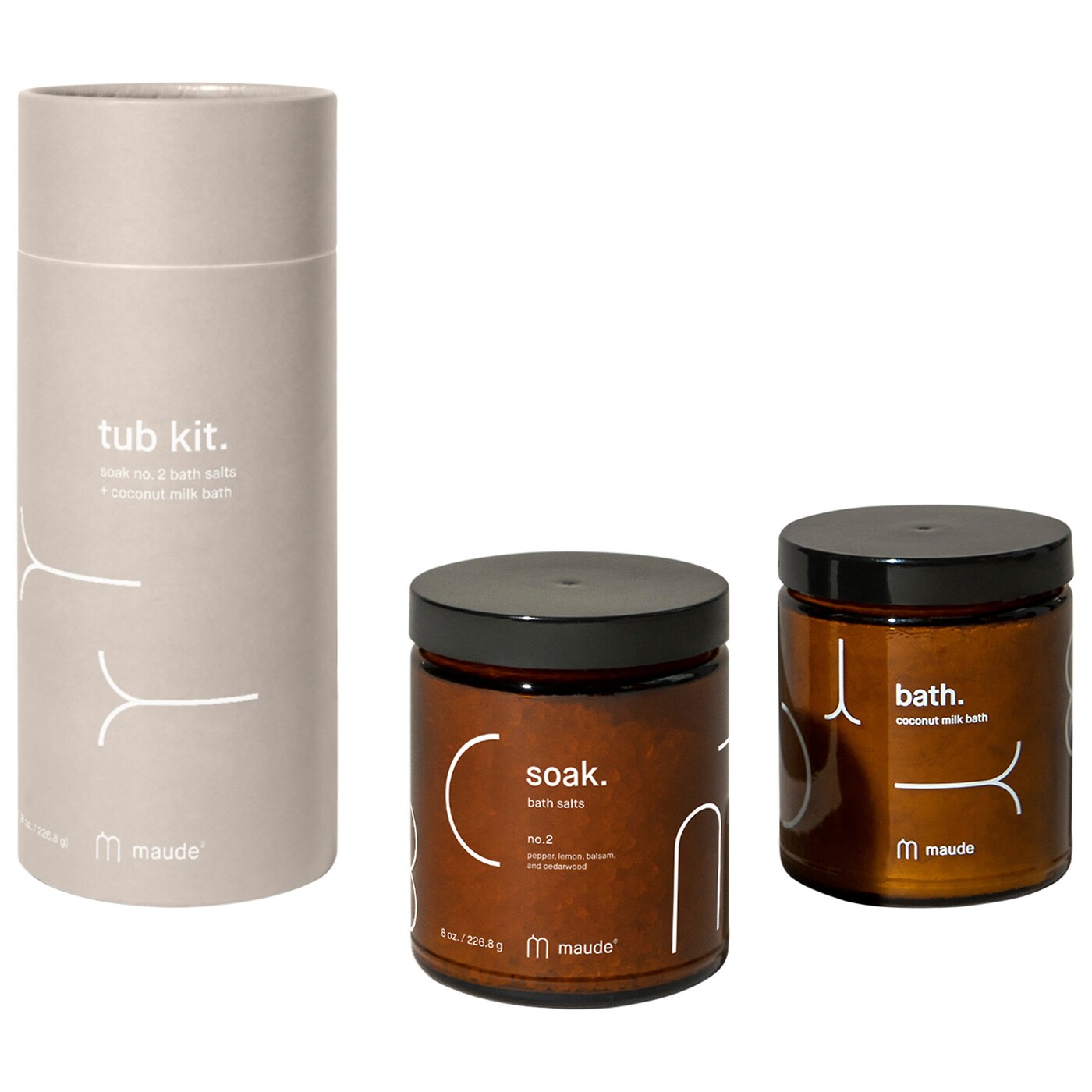 Set sare de baie Soak no. 2 226.8 g + lapte de cocos pentru baie Bath (ambra, cedru si lemongrass) 226.8 g, Maude