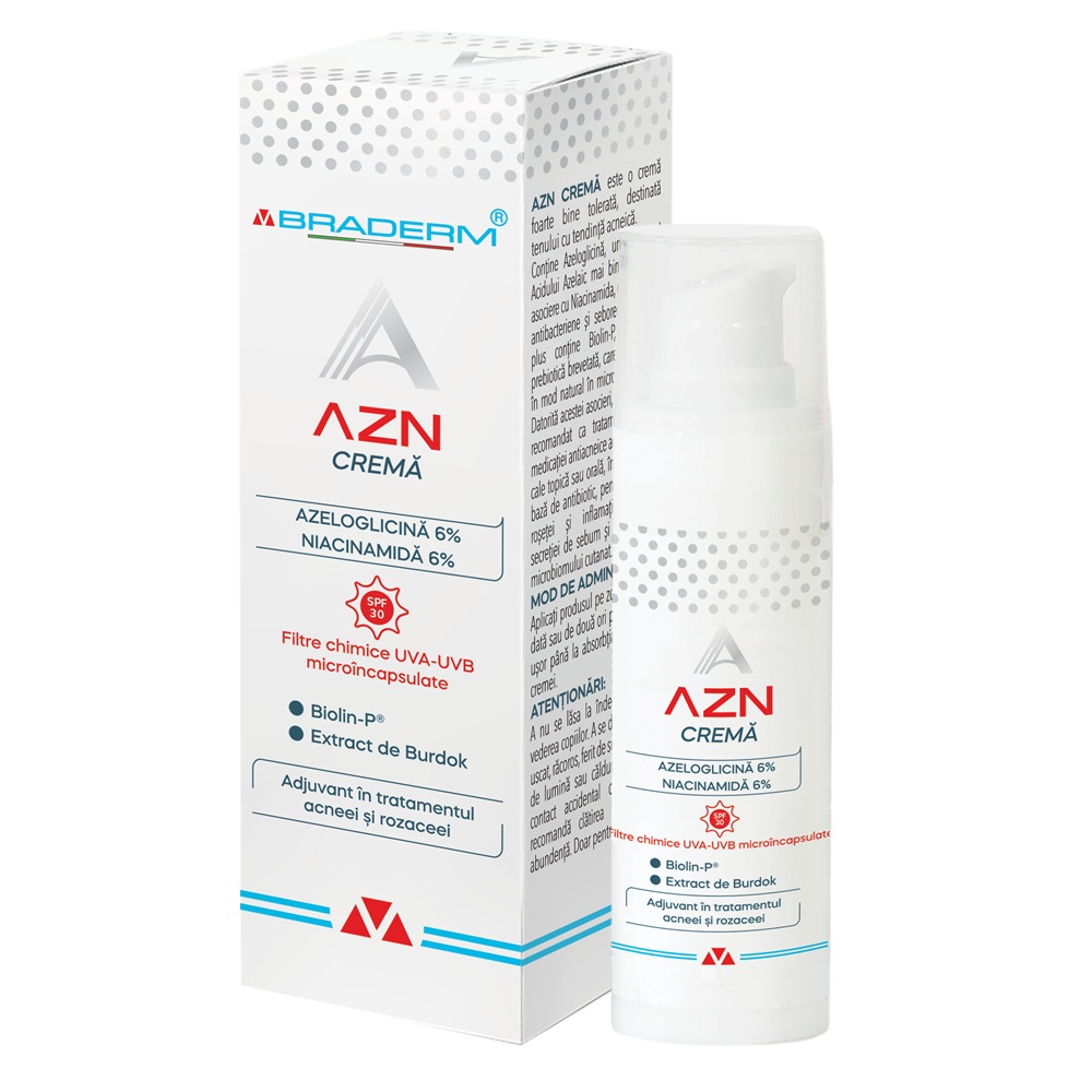 Crema antiacnee si rozacee cu SPF30 AZN, 30 ml, Braderm