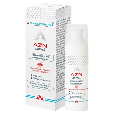 Crema adjuvanta in tratamentul tenului acneic AZN, 30 ml, Braderm