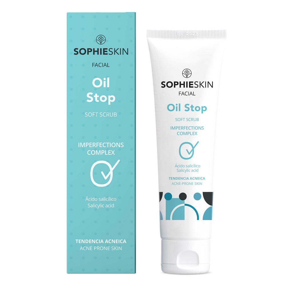 Scrub delicat pentru ten cu tendinta acneica Oil Stop, 75 ml, Sophieskin