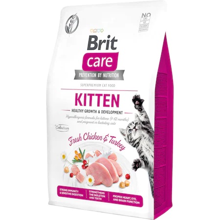 Hrana uscata cu pui si curcan pentru pisici Brit Care GF Healthy Growth & Development, 2 kg, Brit