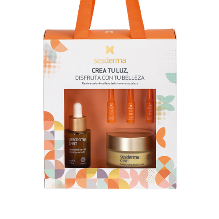 Pachet Ser cu vitamina C C-Vit, 30 ml + Crema hidratanta C-Vit, 50 ml + Fiole ser intensiv C-Vit, 3 bucati, Sesderma