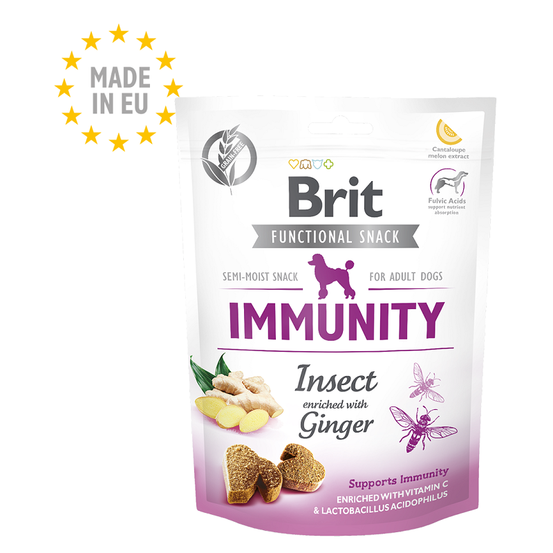 Snack cu insecte si ghimbir pentru caini Immunity, 150 g, Brit