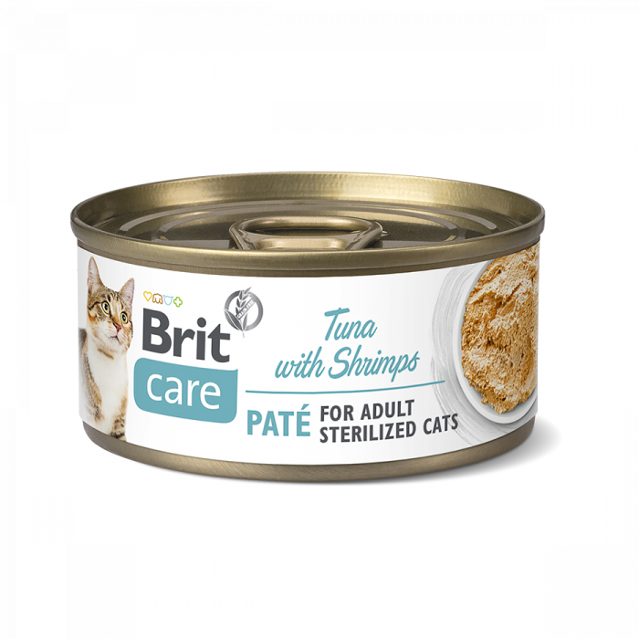 Hrana umeda cu ton si creveti pentru pisici Brit Care Cat Sterilized, 70 g, Brit