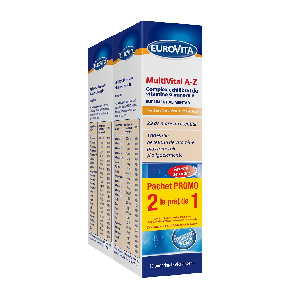 Pachet Multivital A-Z, 15 + 15 comprimate efervescente, Eurovita