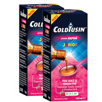 Pachet sirop de tuse pentru copii cu ingrediente naturale Coldtusin Junior, 120 ml + 120 ml, Perrigo