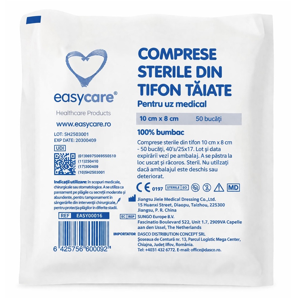 Comprese sterile din tifon taiate, 10 x 8 cm, 50 bucati, EasyCare