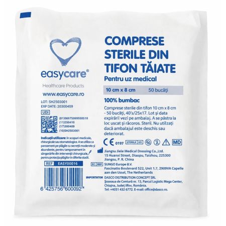 Comprese sterile din tipon taiate, 10 x 8 cm, 50 bucati, EasyCare