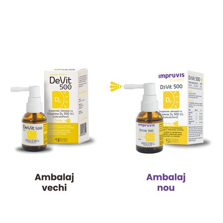 Suspensie uleioasa cu Vitamina D3 500 U.I. spray Impruvis D3Vit, 20 ml, Pharma Brands 616862
