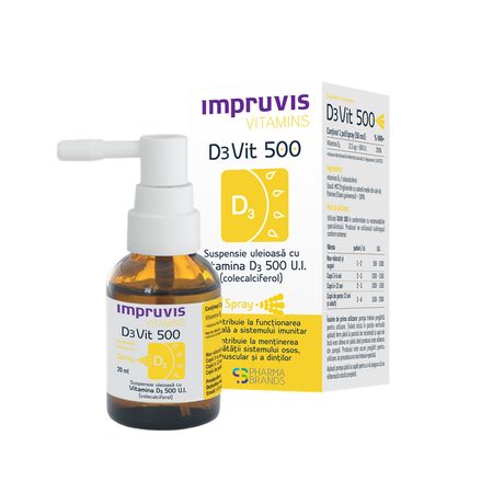 Suspensie uleioasa cu Vitamina D3 500 U.I. spray DeVit 500, 20 ml, Pharma Brands