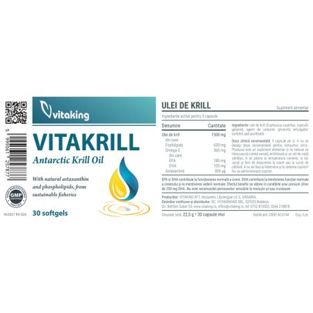 Ulei VitaKrill, 500 mg, 30 capsule, Vitaking 713835