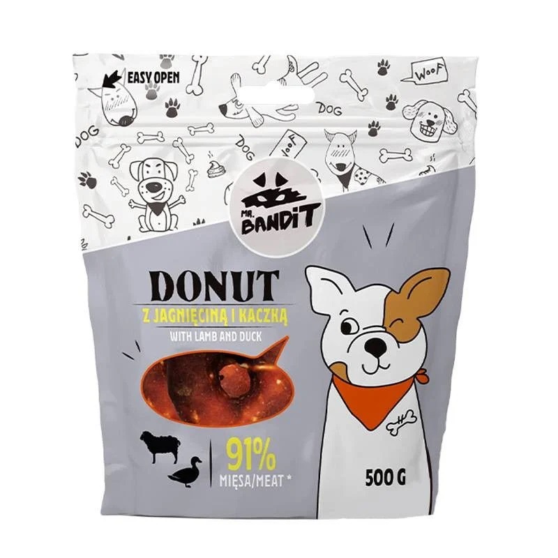 Recompense pentru caini cu rata si miel Donut, 500 g, Mr. Bandit