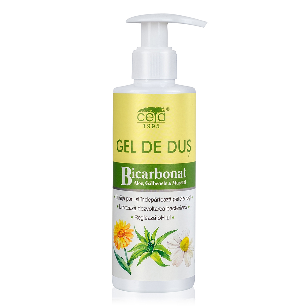 Gel de dus cu bicarbonat, aloe, galbenele si musetel, 200 ml, Ceta Sibiu