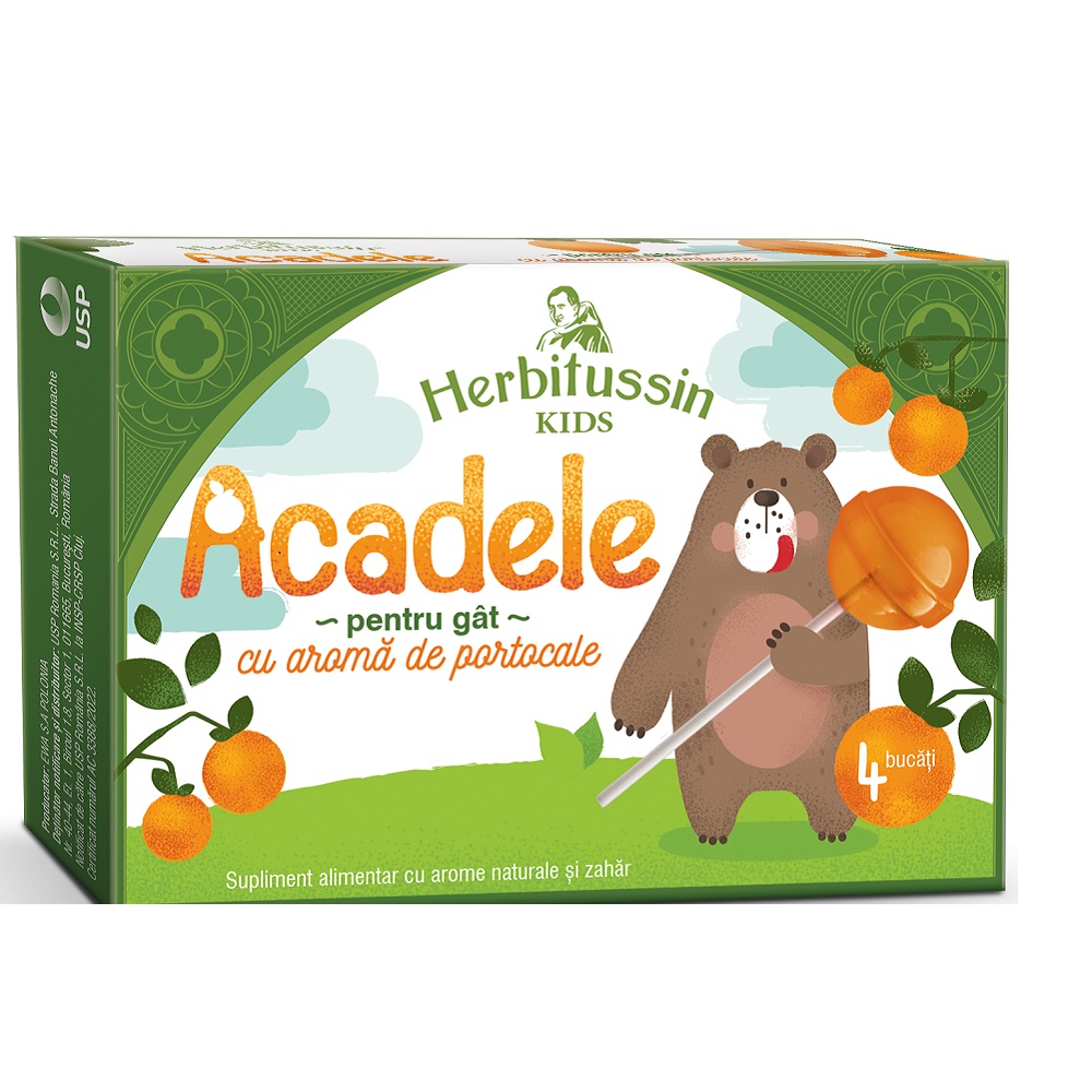 Herbitussin Kids acadele cu aroma de portocale, 4 bucati