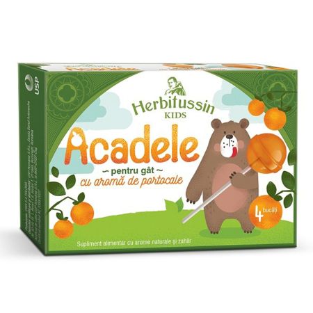 Acadele cu aroma de portocale Herbitussin Kids, 4 bucati, USP Romania